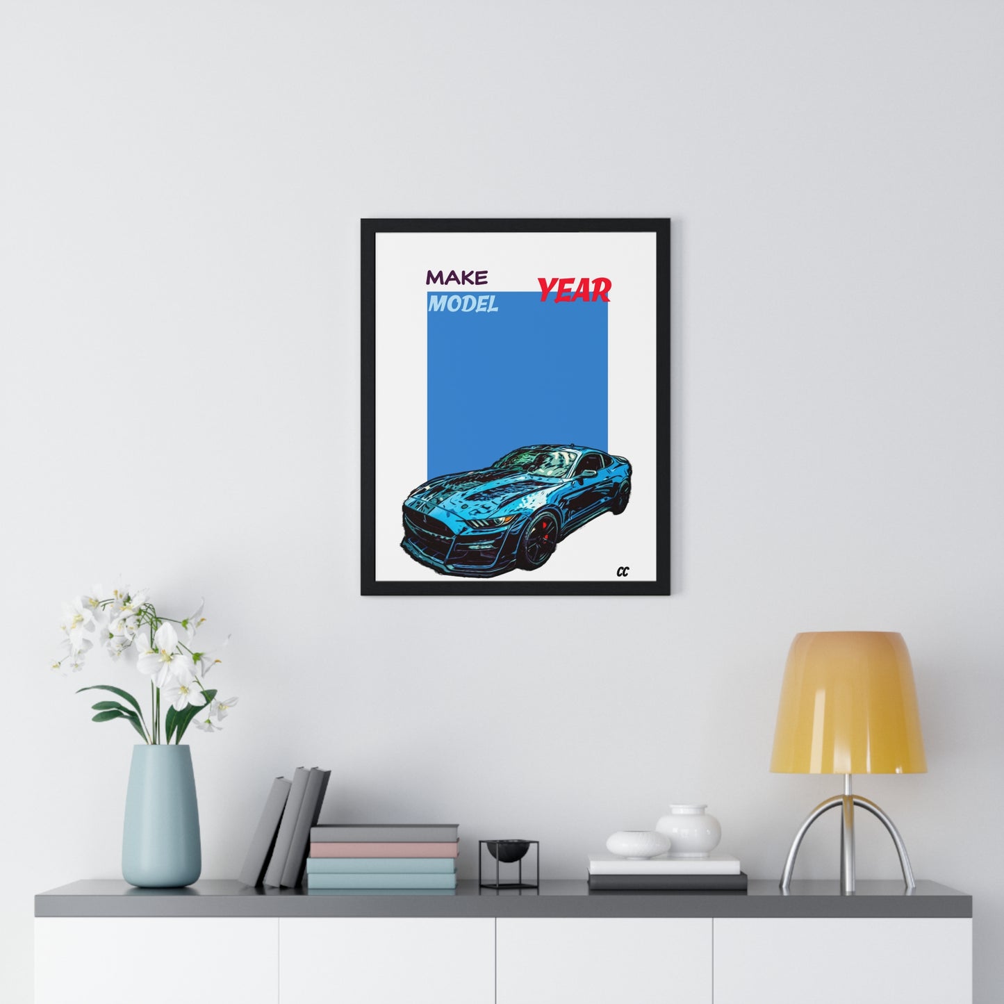 Comic My Ride! Simple custom car vertical framed poster of YOUR car!