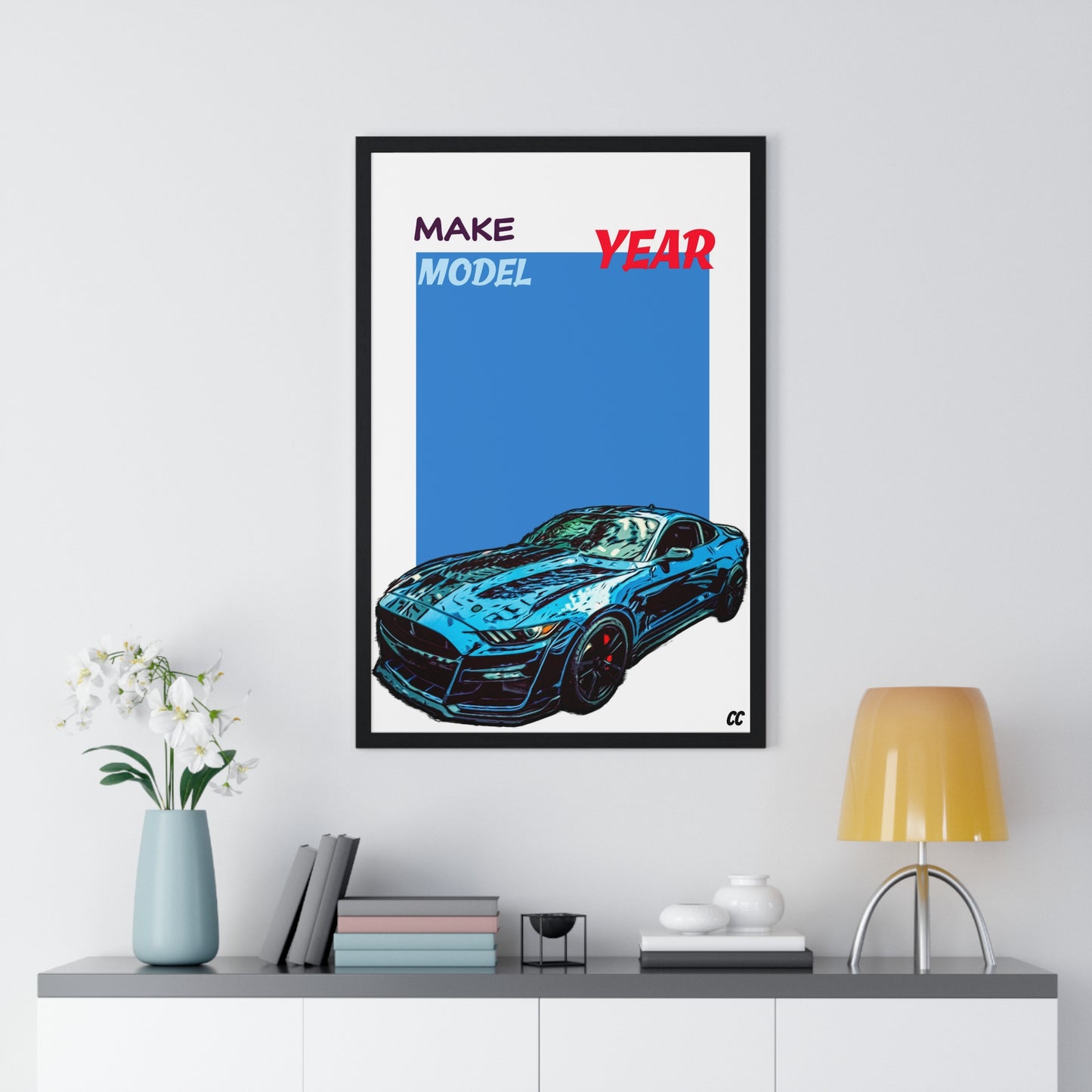 Comic My Ride! Simple custom car vertical framed poster of YOUR car!