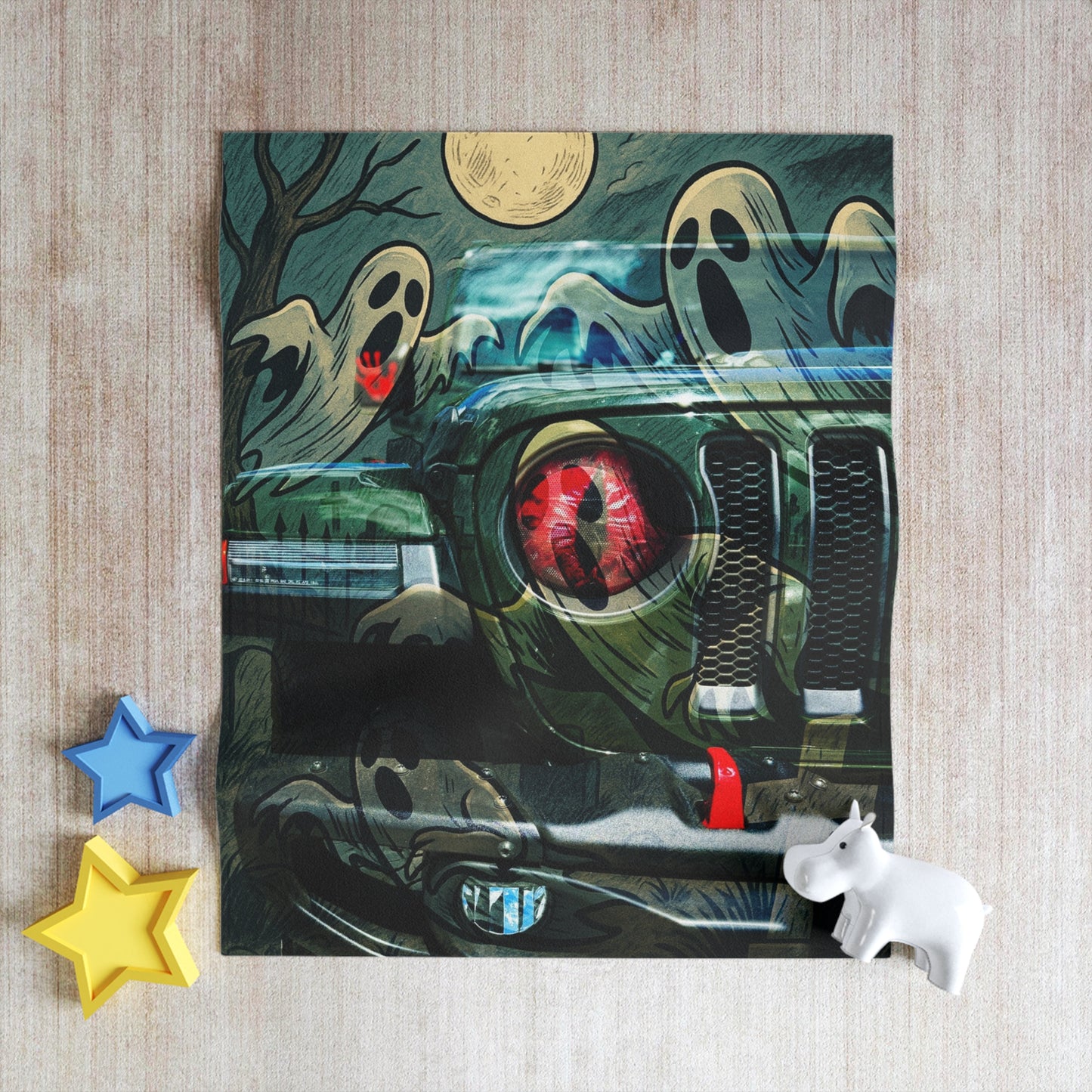 Spooky Ghosts Throw Blanket, Cozy Blanket for Halloween Decor, Car Lovers Gift, Fun Home Decor, Haunted House Vibes