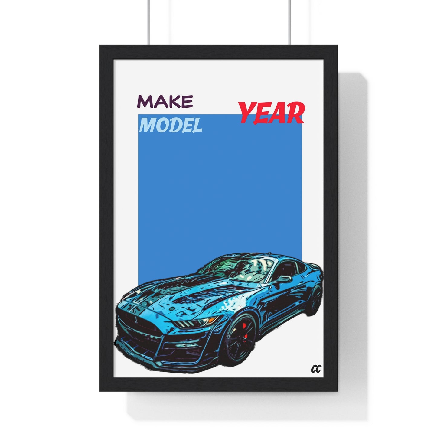 Comic My Ride! Simple custom car vertical framed poster of YOUR car!