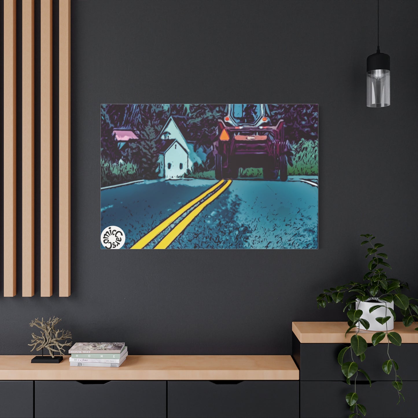 Country Roads Tractor Matte Canvas Wall Art for Farmhouse Decor