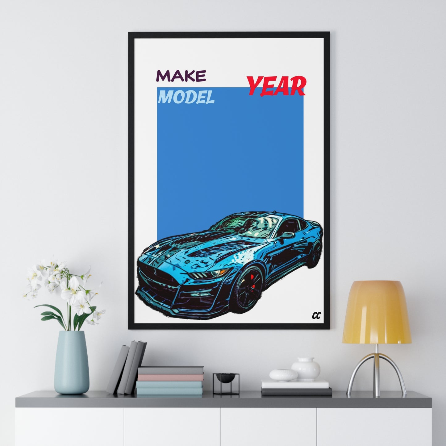 Comic My Ride! Simple custom car vertical framed poster of YOUR car!