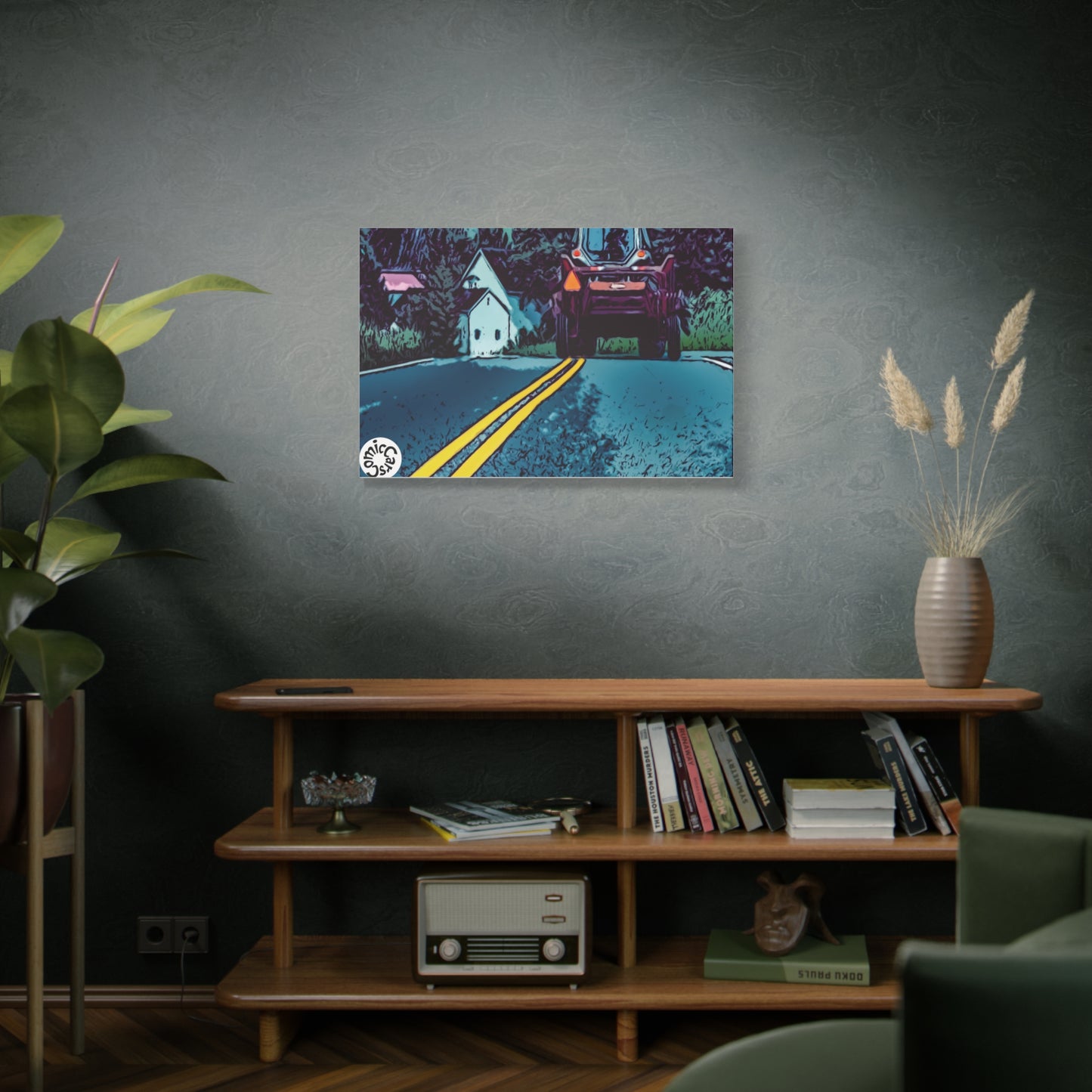 Country Roads Tractor Matte Canvas Wall Art for Farmhouse Decor