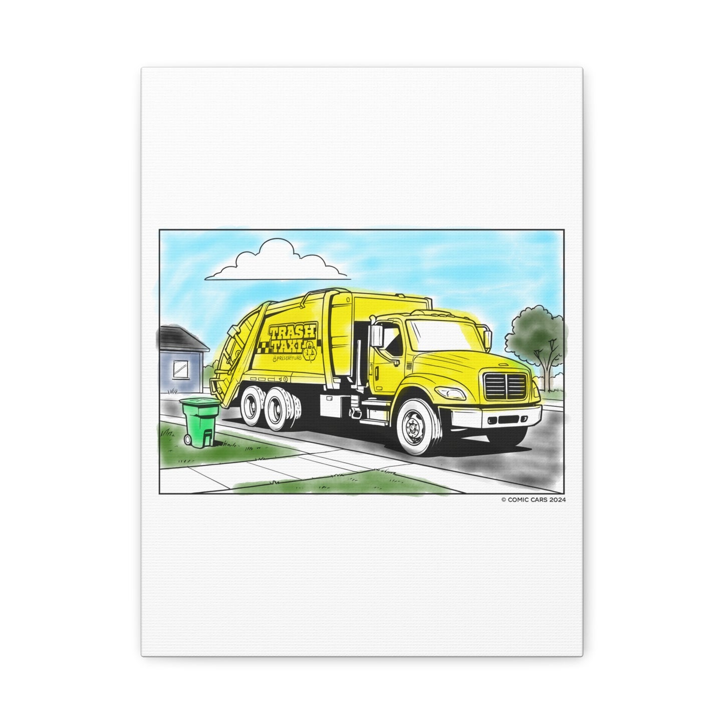 Sunny Street Cleanup Crew – Kids Garbage Truck Canvas Wall Art