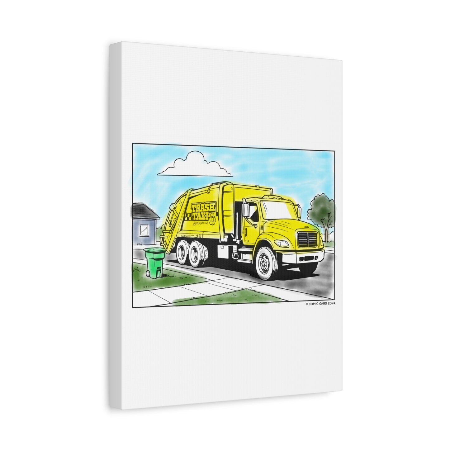 Sunny Street Cleanup Crew – Kids Garbage Truck Canvas Wall Art