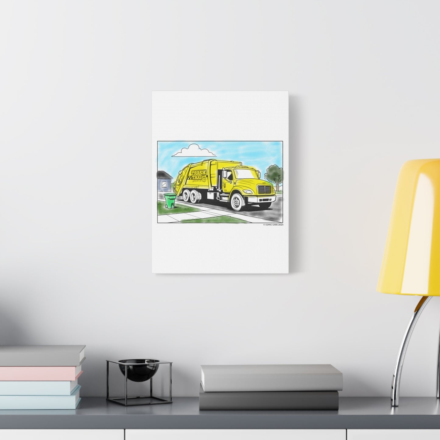 Sunny Street Cleanup Crew – Kids Garbage Truck Canvas Wall Art