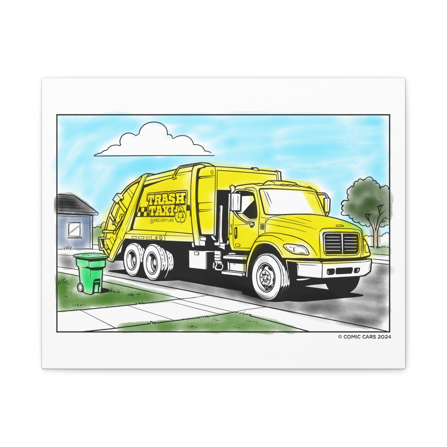 Sunny Street Cleanup Crew – Kids Garbage Truck Canvas Wall Art