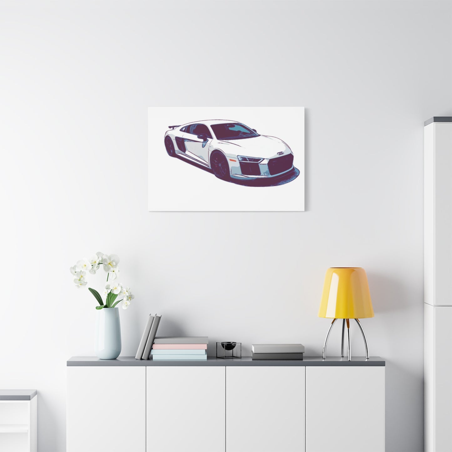 Whiteout Velocity Coupe – Clean Performance Comic Car Wall Art