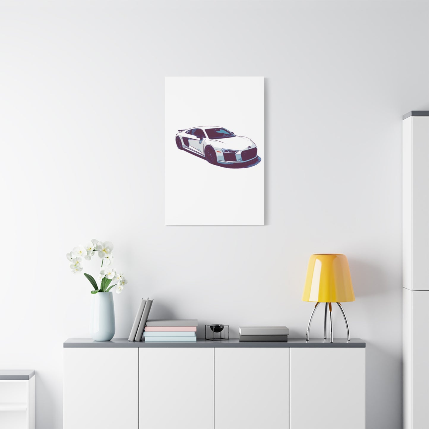 Whiteout Velocity Coupe – Clean Performance Comic Car Wall Art