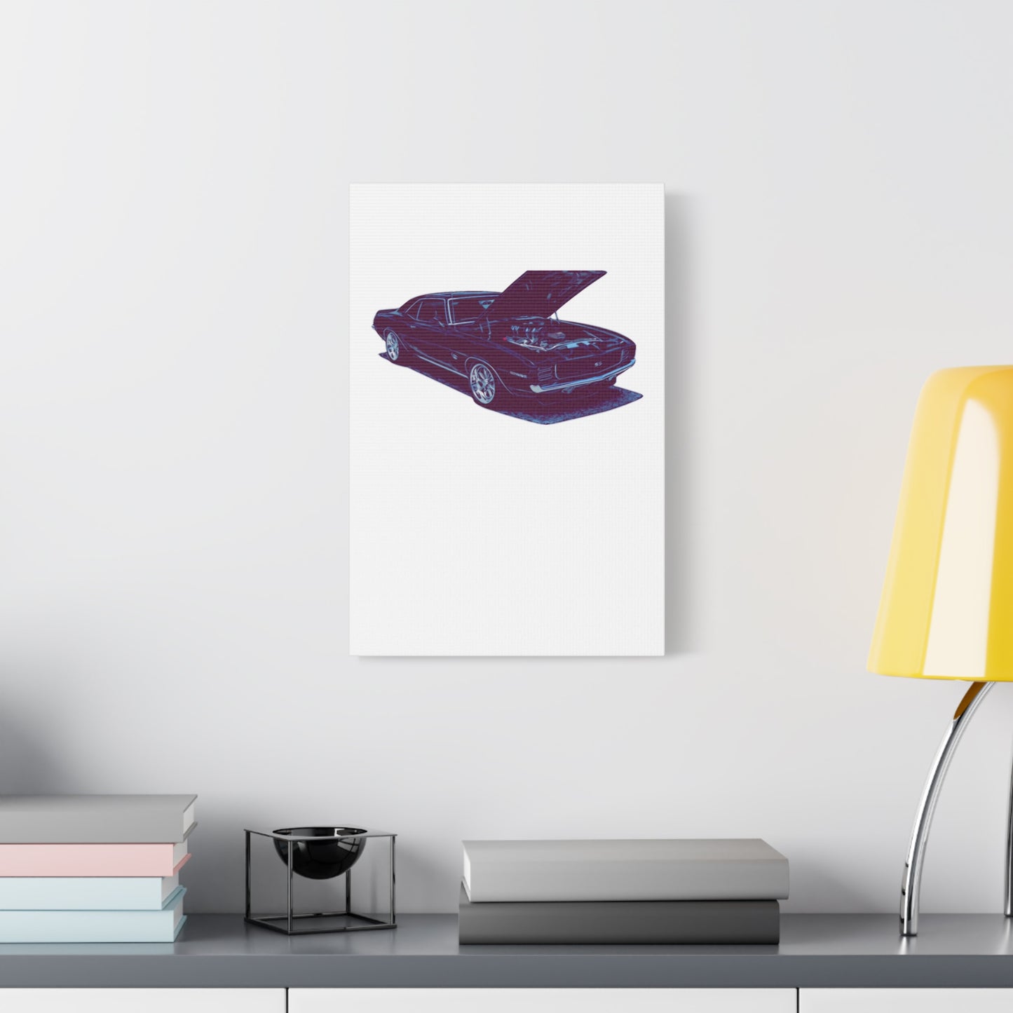 Heart on Display – Open-Hood Classic Muscle Comic Car Wall Art