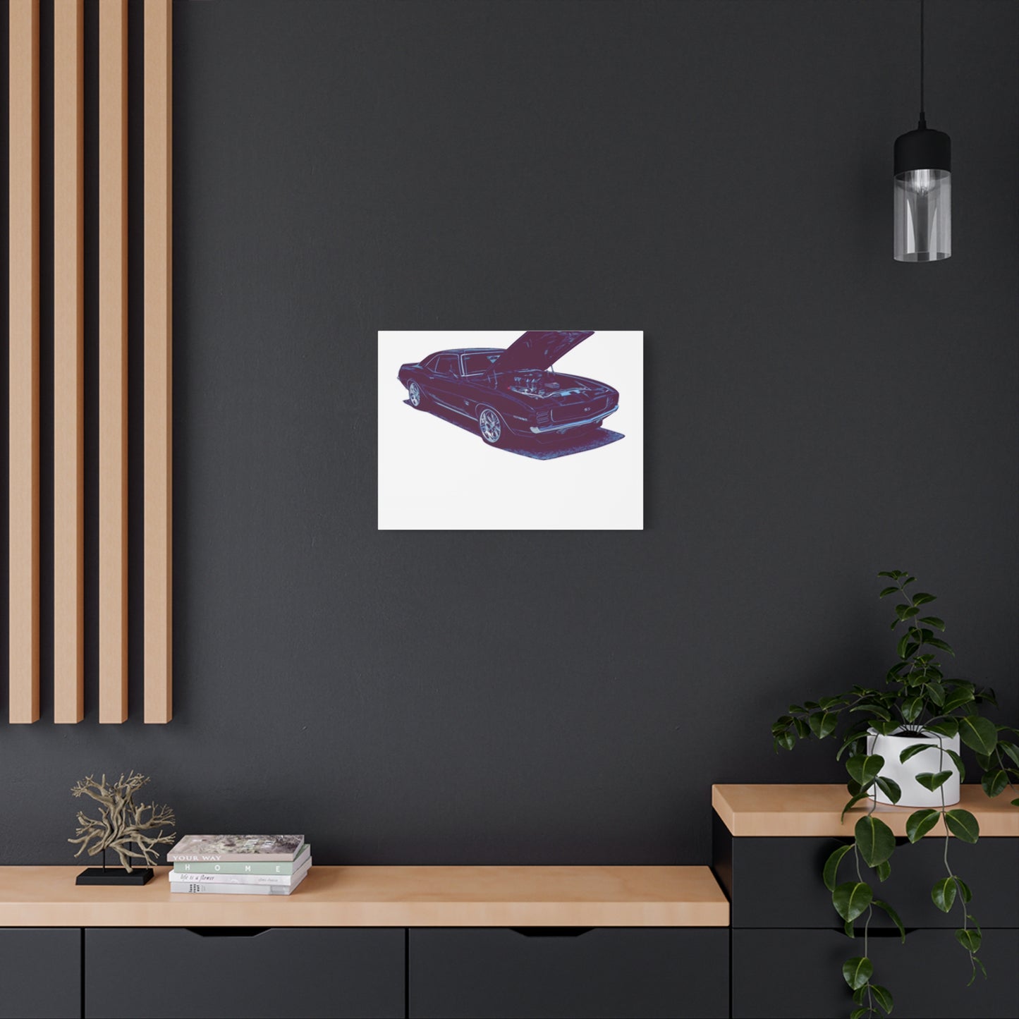 Heart on Display – Open-Hood Classic Muscle Comic Car Wall Art