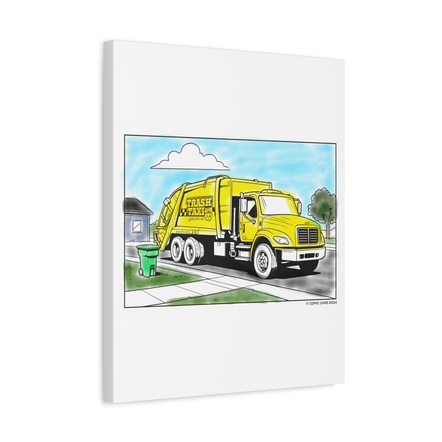 Sunny Street Cleanup Crew – Kids Garbage Truck Canvas Wall Art