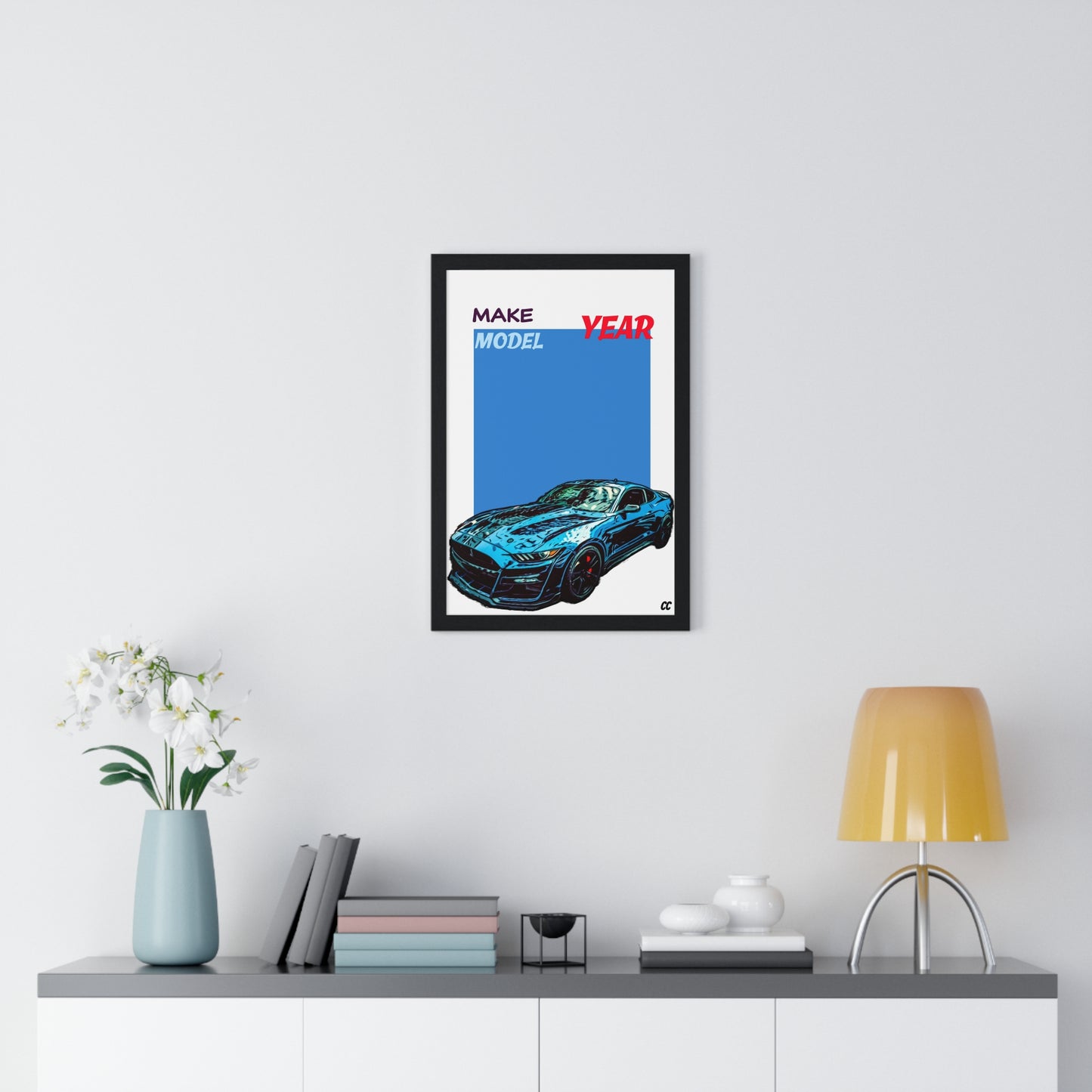 Comic My Ride! Simple custom car vertical framed poster of YOUR car!