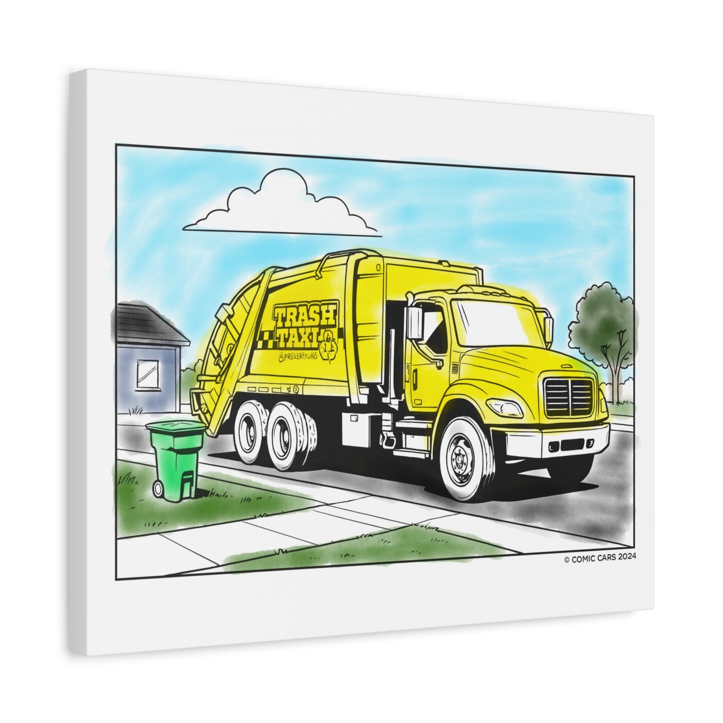 Sunny Street Cleanup Crew – Kids Garbage Truck Canvas Wall Art