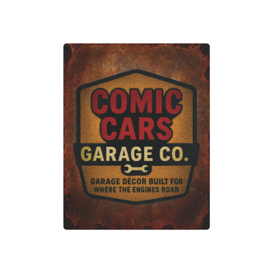 Comic Cars Garage Co. Metal Sign – Vintage Automotive Garage Wall Art