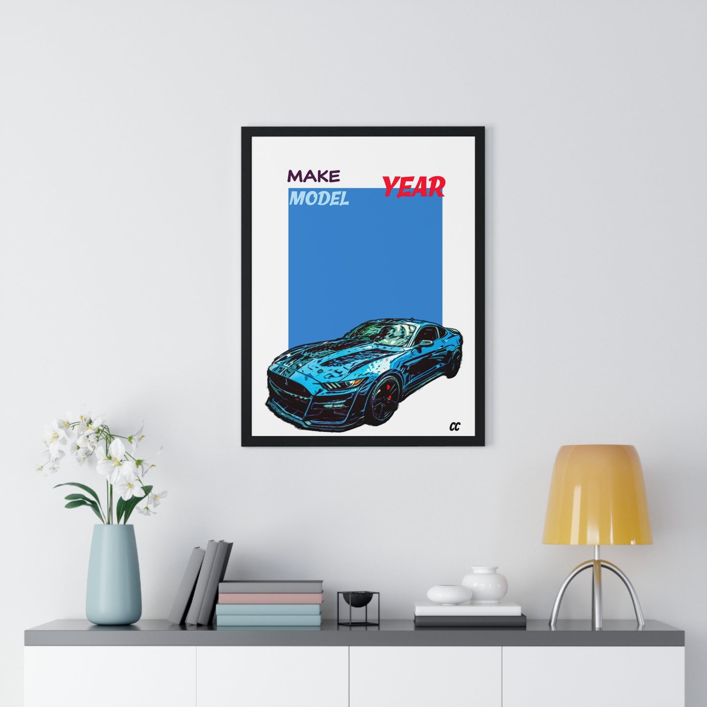 Comic My Ride! Simple custom car vertical framed poster of YOUR car!