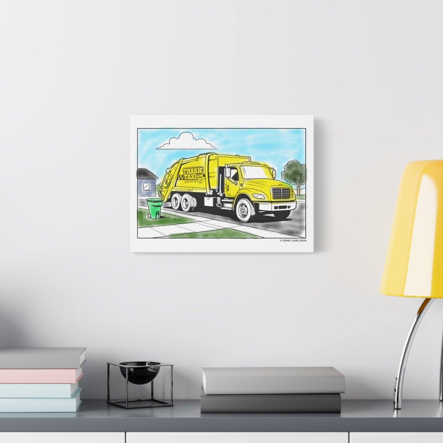 Sunny Street Cleanup Crew – Kids Garbage Truck Canvas Wall Art