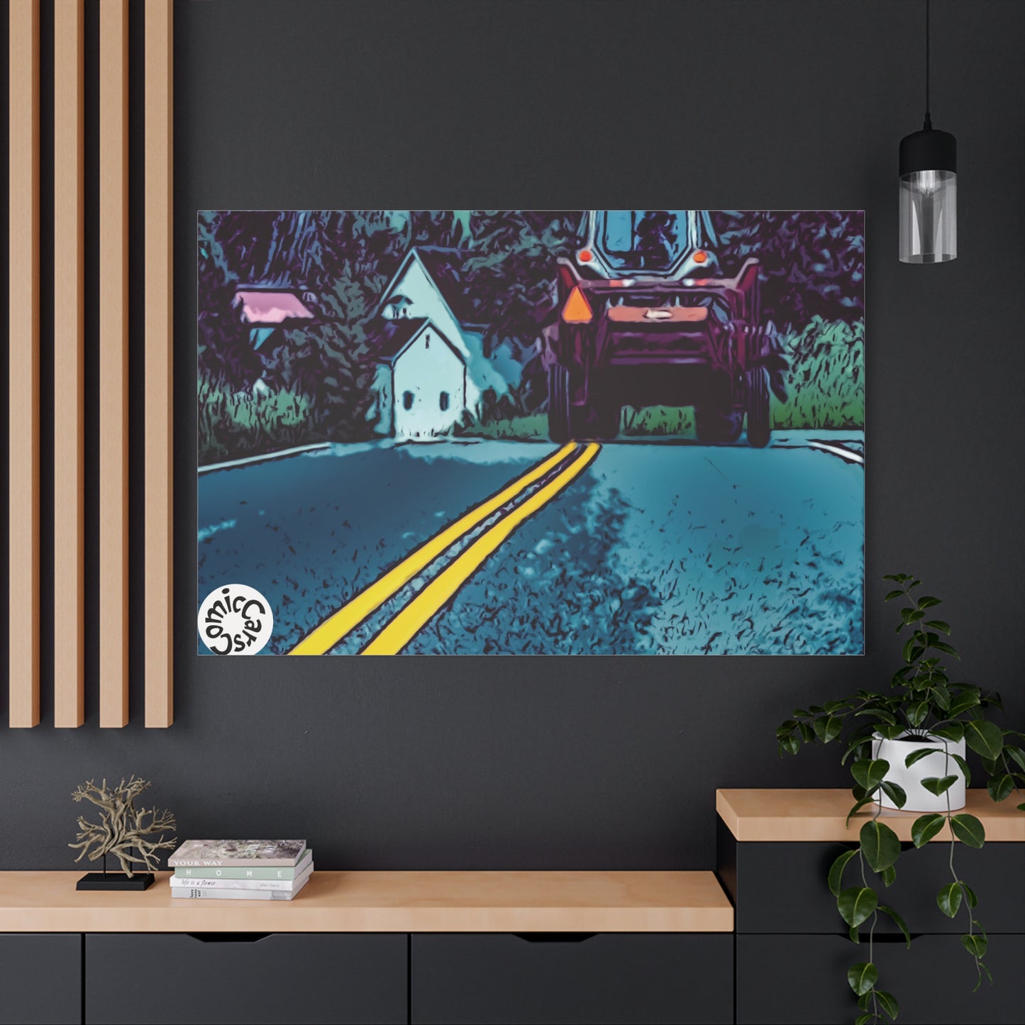 Country Roads Tractor Matte Canvas Wall Art for Farmhouse Decor