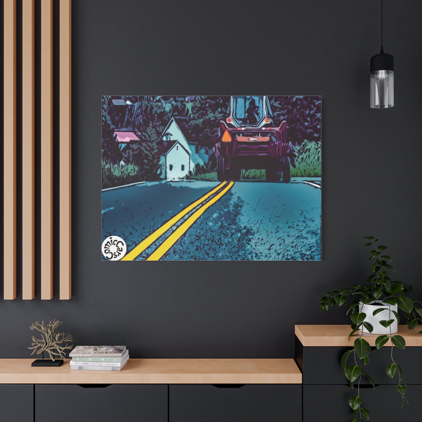 Country Roads Tractor Matte Canvas Wall Art for Farmhouse Decor