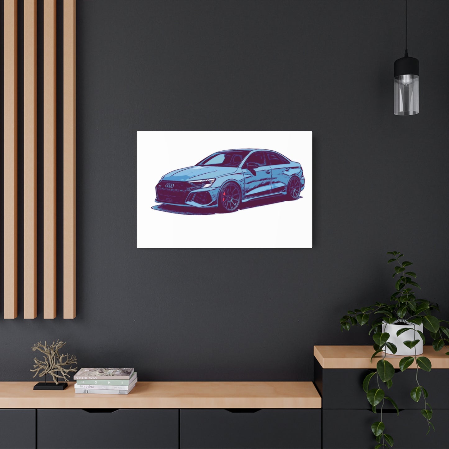 Midnight Precision – Modern European Performance Sedan Comic Car Wall Art