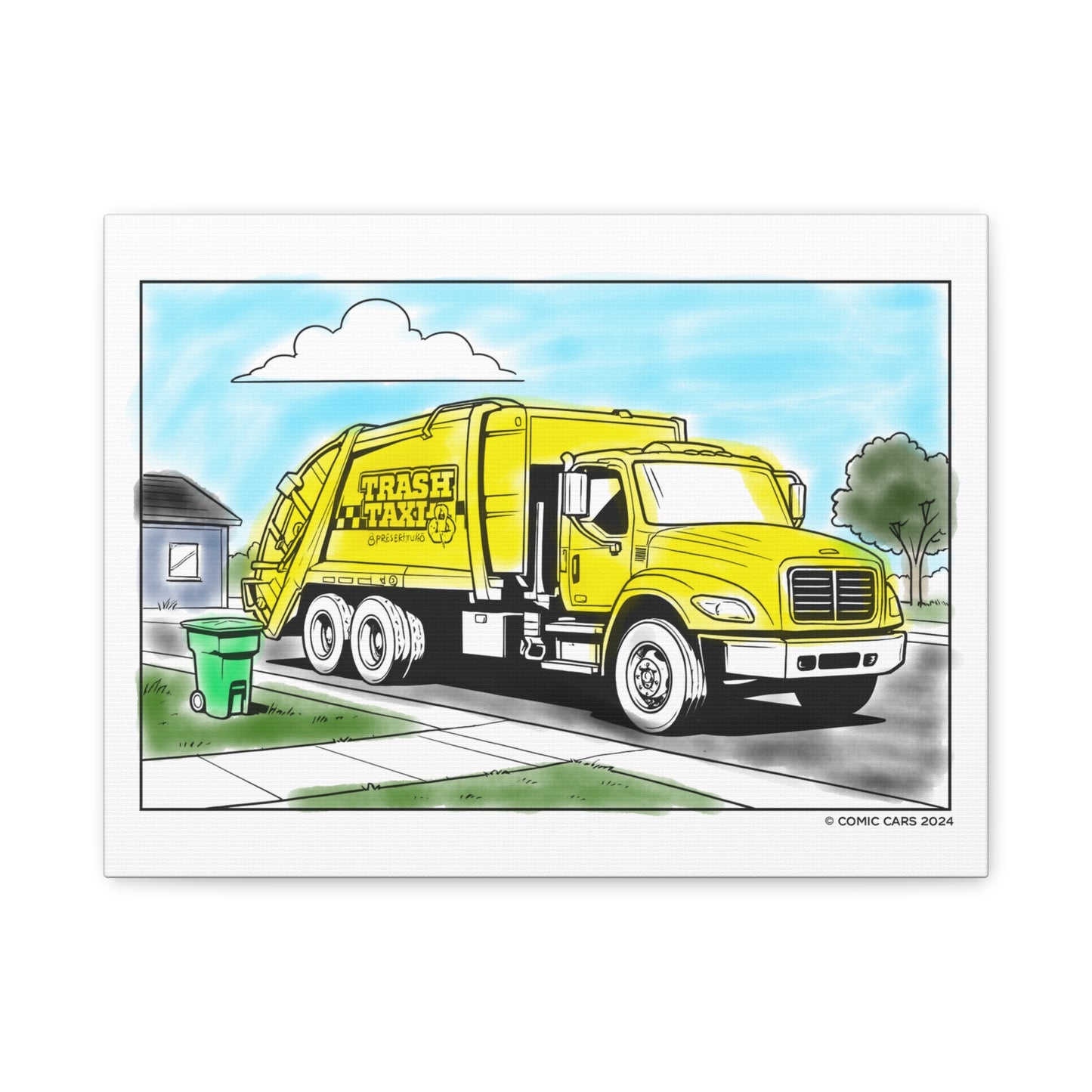 Sunny Street Cleanup Crew – Kids Garbage Truck Canvas Wall Art