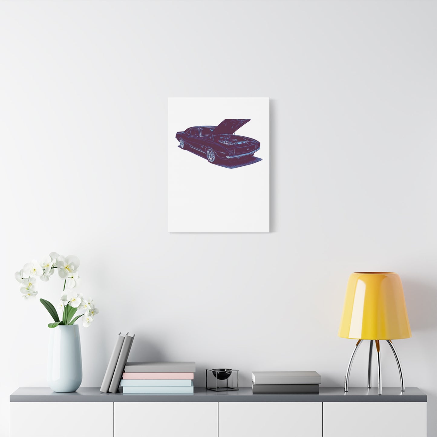 Heart on Display – Open-Hood Classic Muscle Comic Car Wall Art