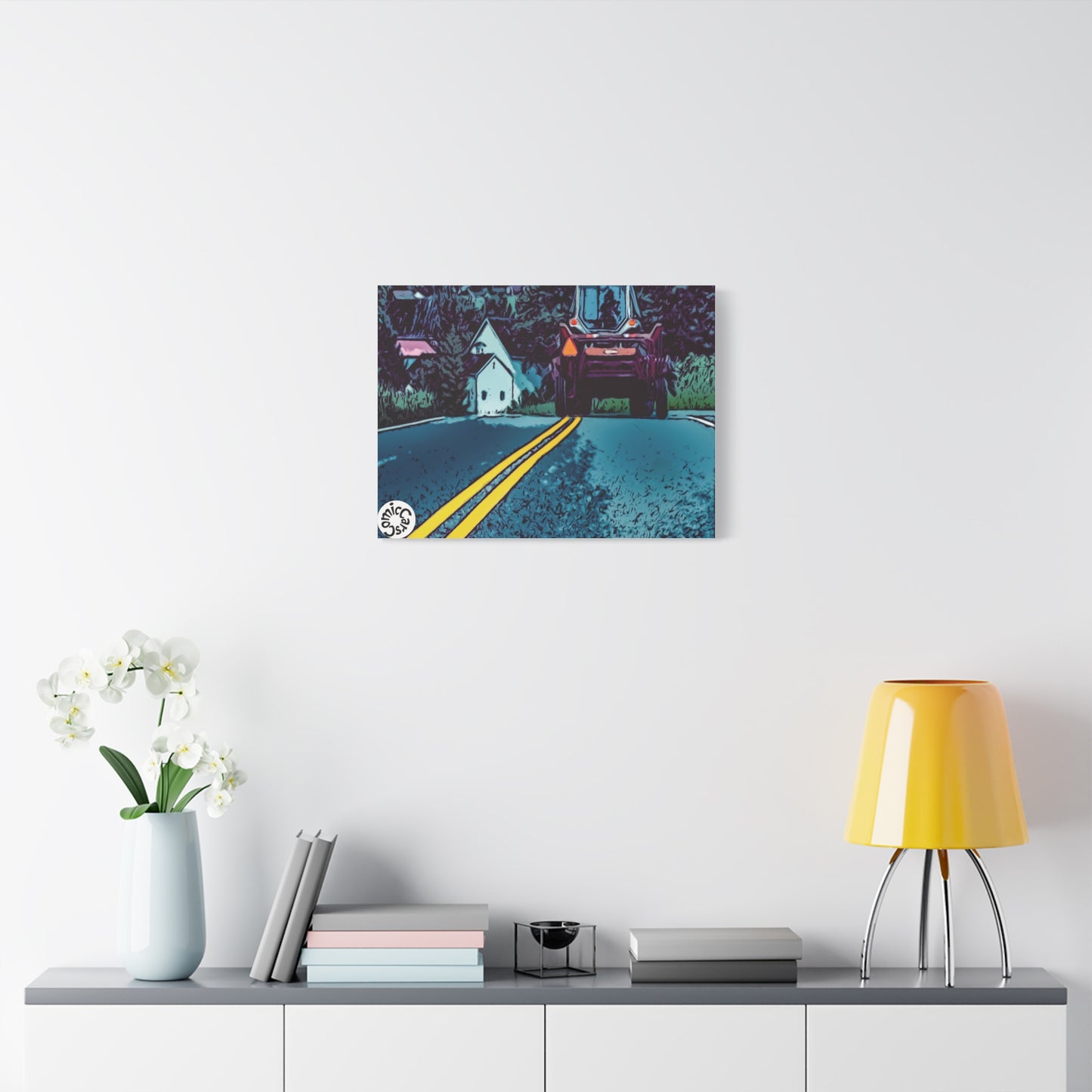 Country Roads Tractor Matte Canvas Wall Art for Farmhouse Decor