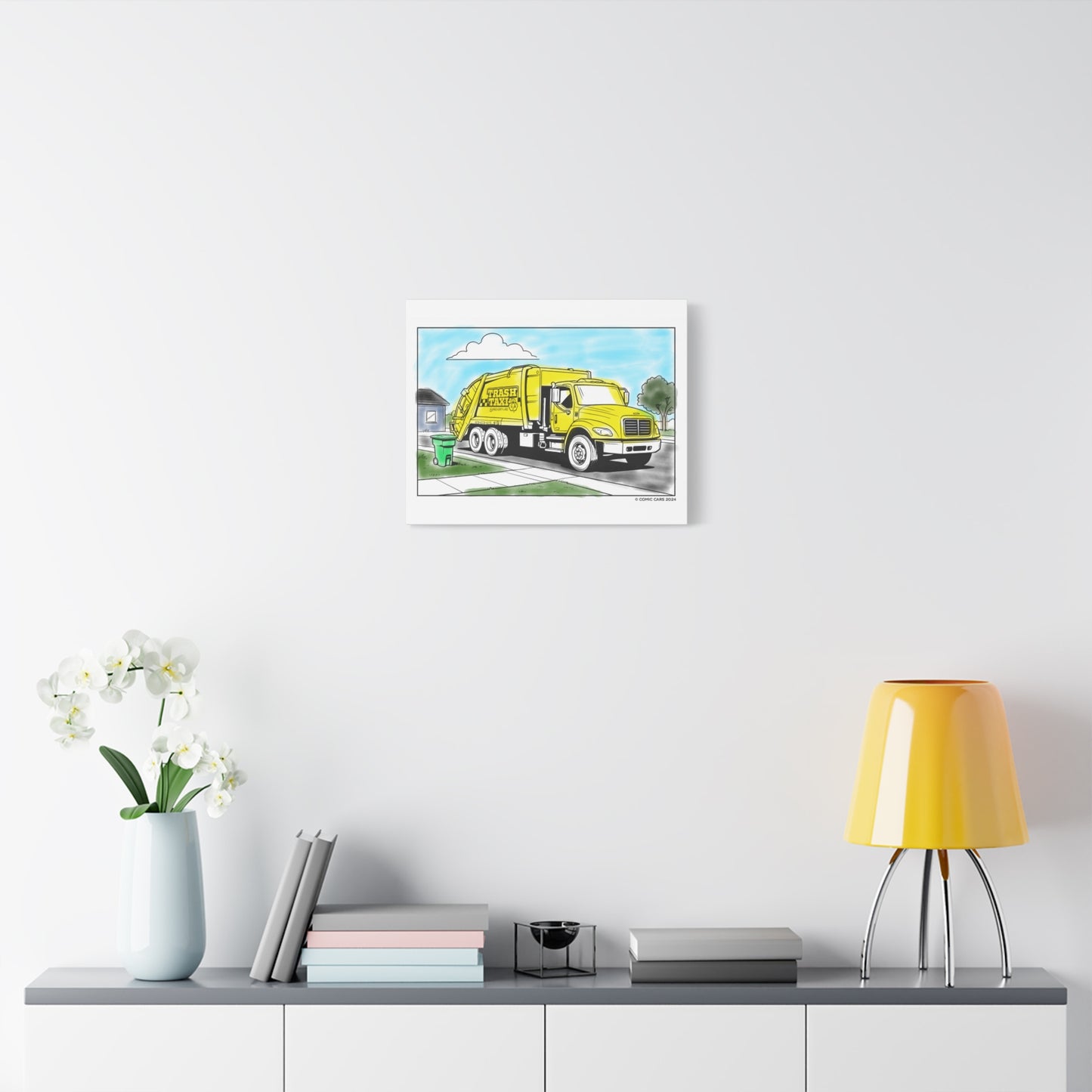 Sunny Street Cleanup Crew – Kids Garbage Truck Canvas Wall Art