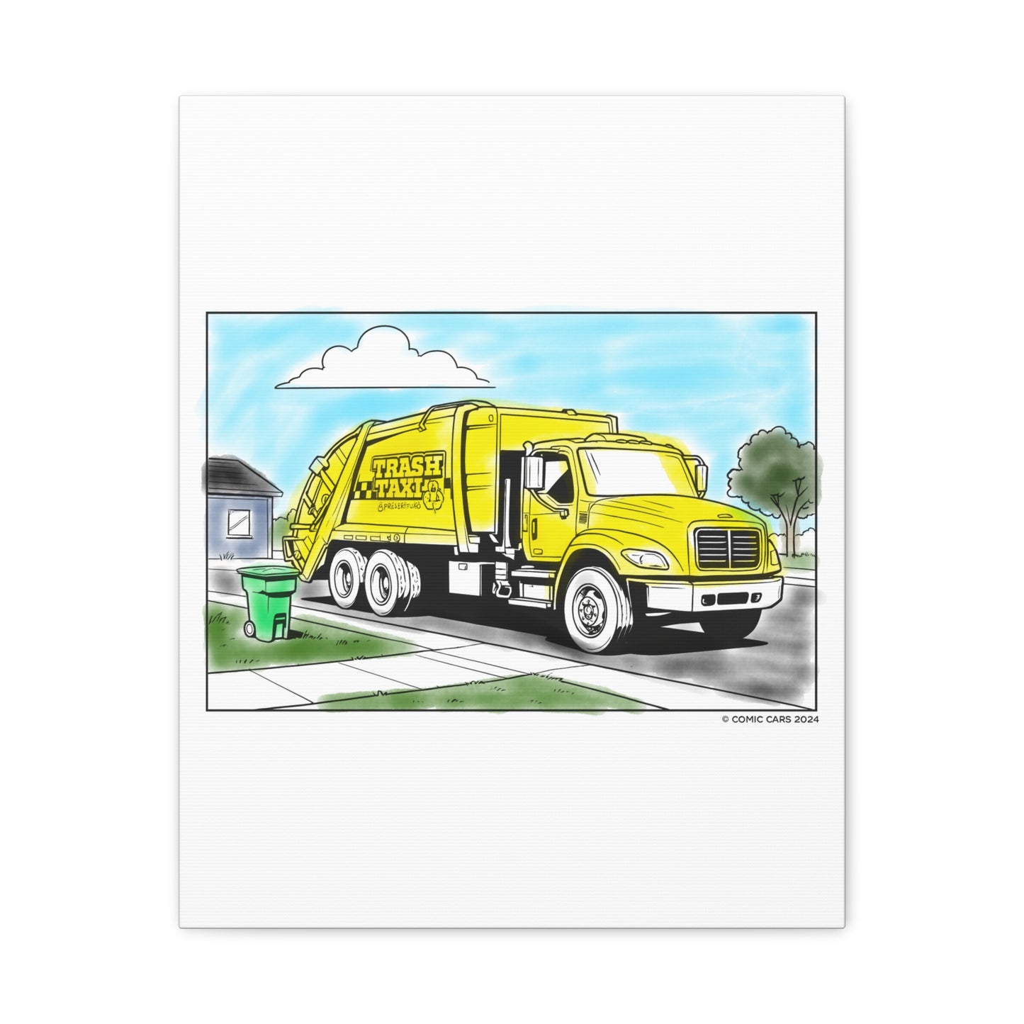 Sunny Street Cleanup Crew – Kids Garbage Truck Canvas Wall Art