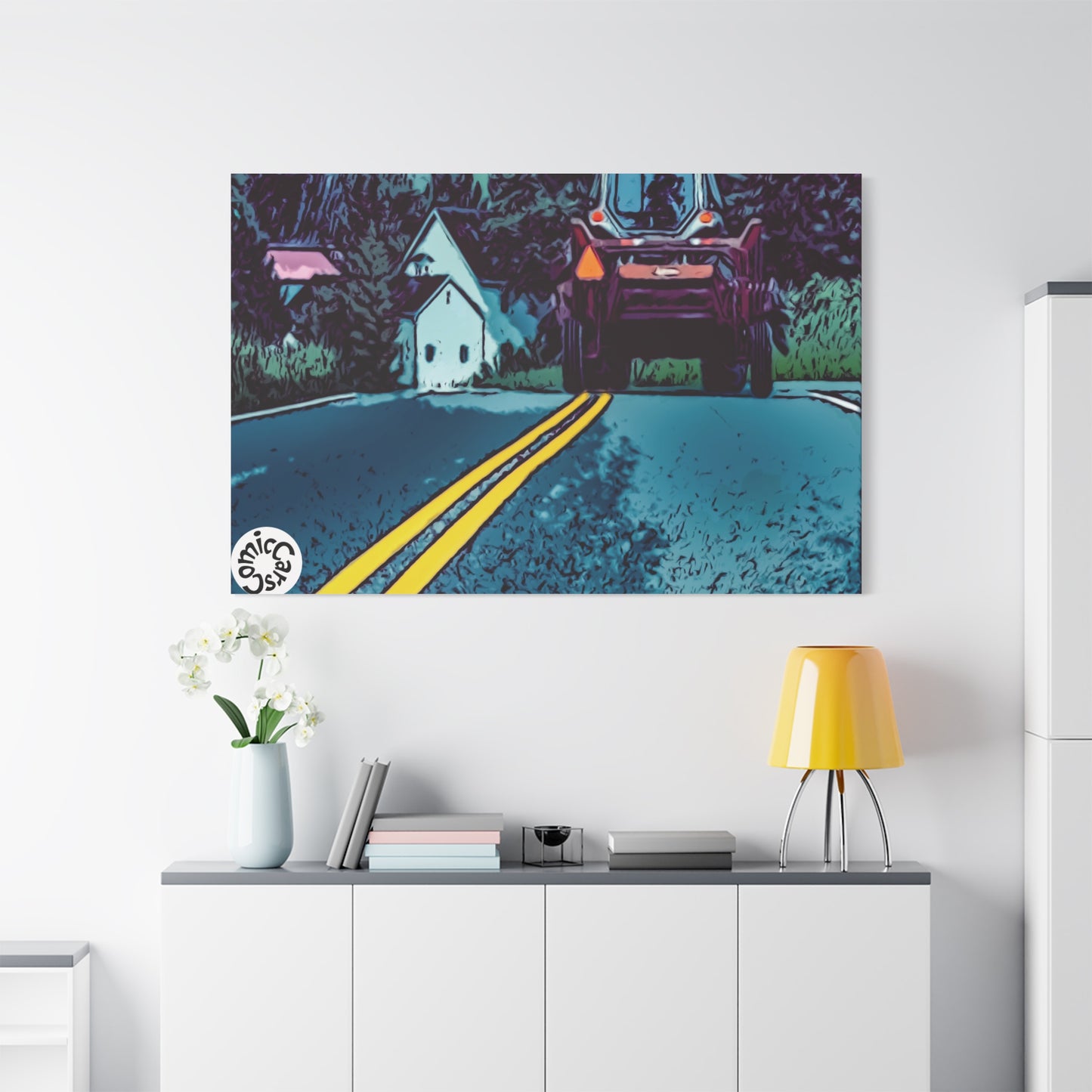 Country Roads Tractor Matte Canvas Wall Art for Farmhouse Decor